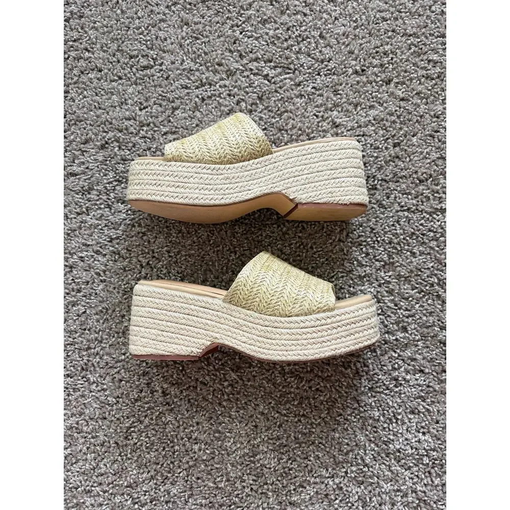 Neutral Woven Platform Sandals Women’s 7 Espadrille Raffia Slides